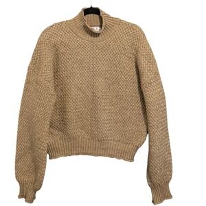 XLE The Label Tan Chunky Cozy Popcorn/Basket-Weave Mock Neck Sweater Sz S